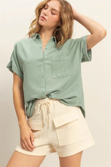 Trendsi HYFVE Button Down Collared Neck Short Sleeve Shirt -