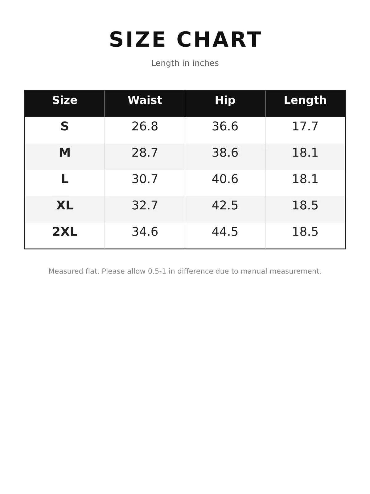 Size chart for fringed hem denim shorts