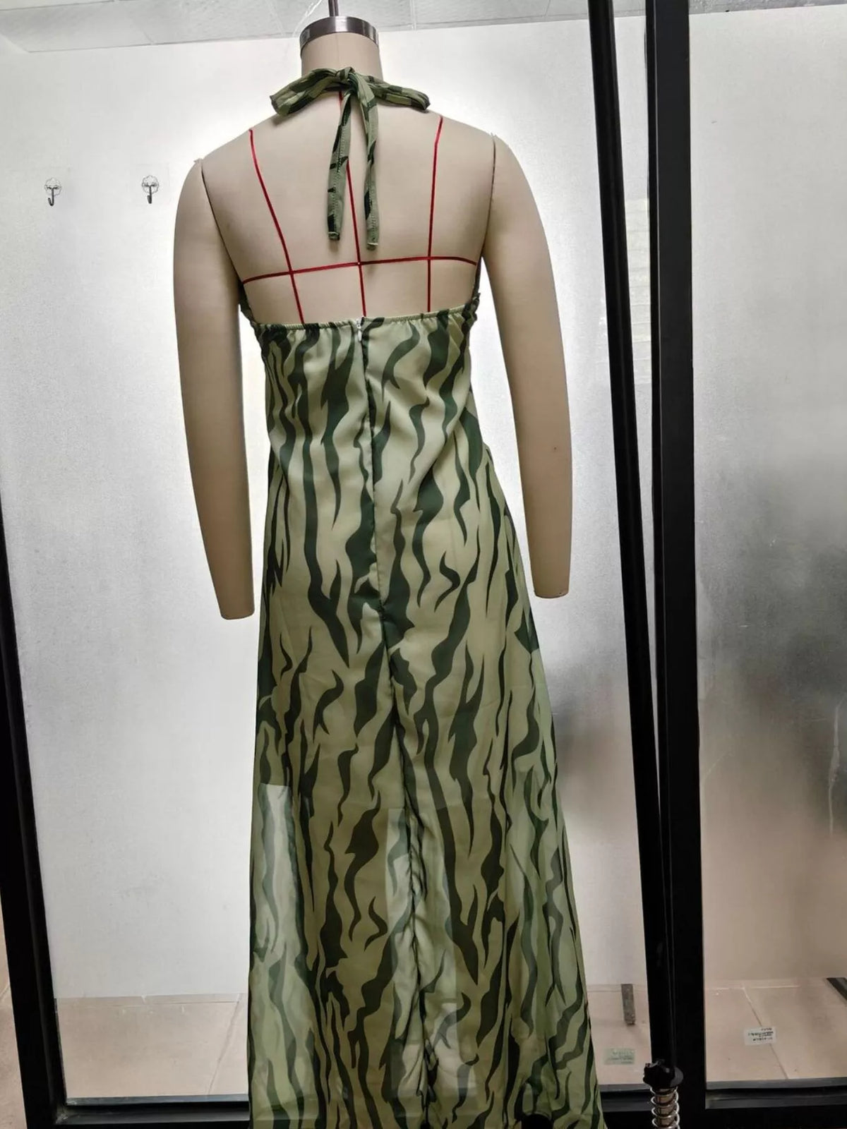 Animal-print maxi dress, green mannequin back