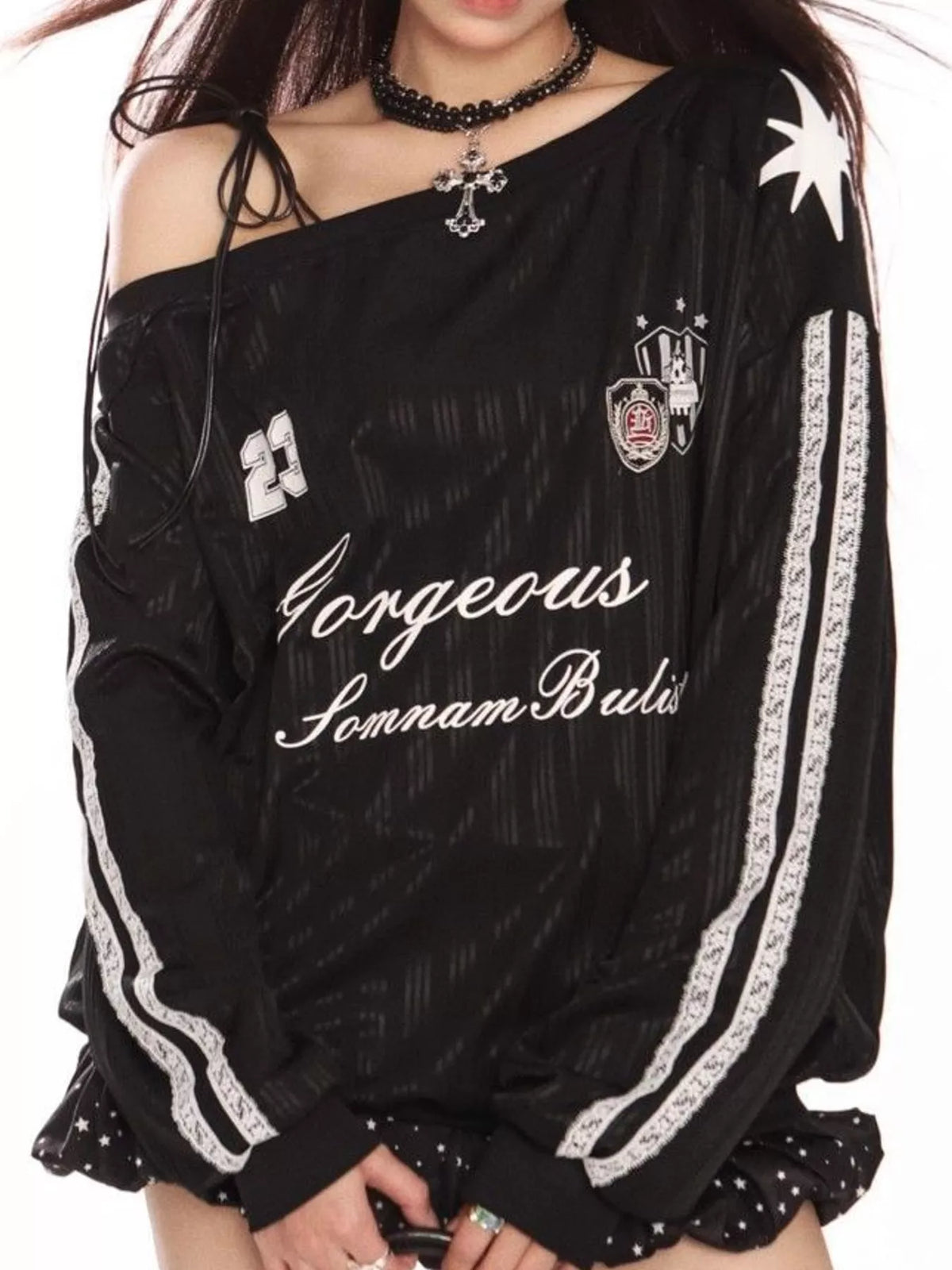 Black one shoulder graphic sweatshirt
