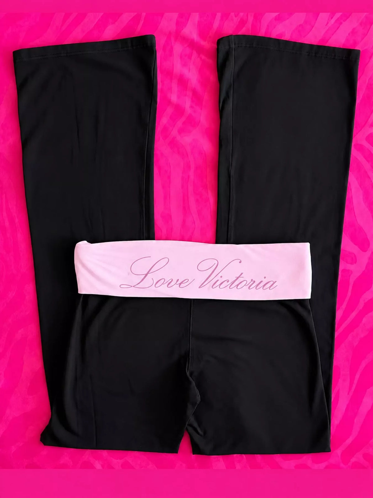 Pink 1 fold-over waist flared pants