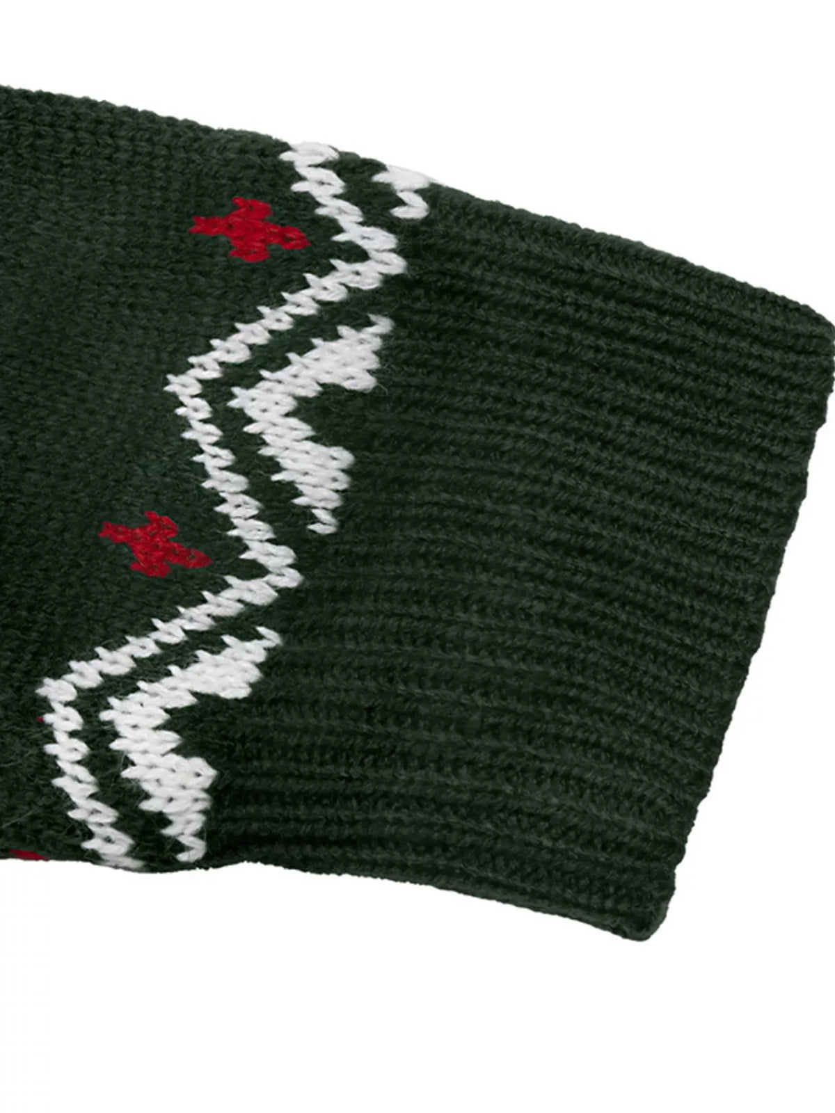 Dark green Christmas tree sweater, cuff detail