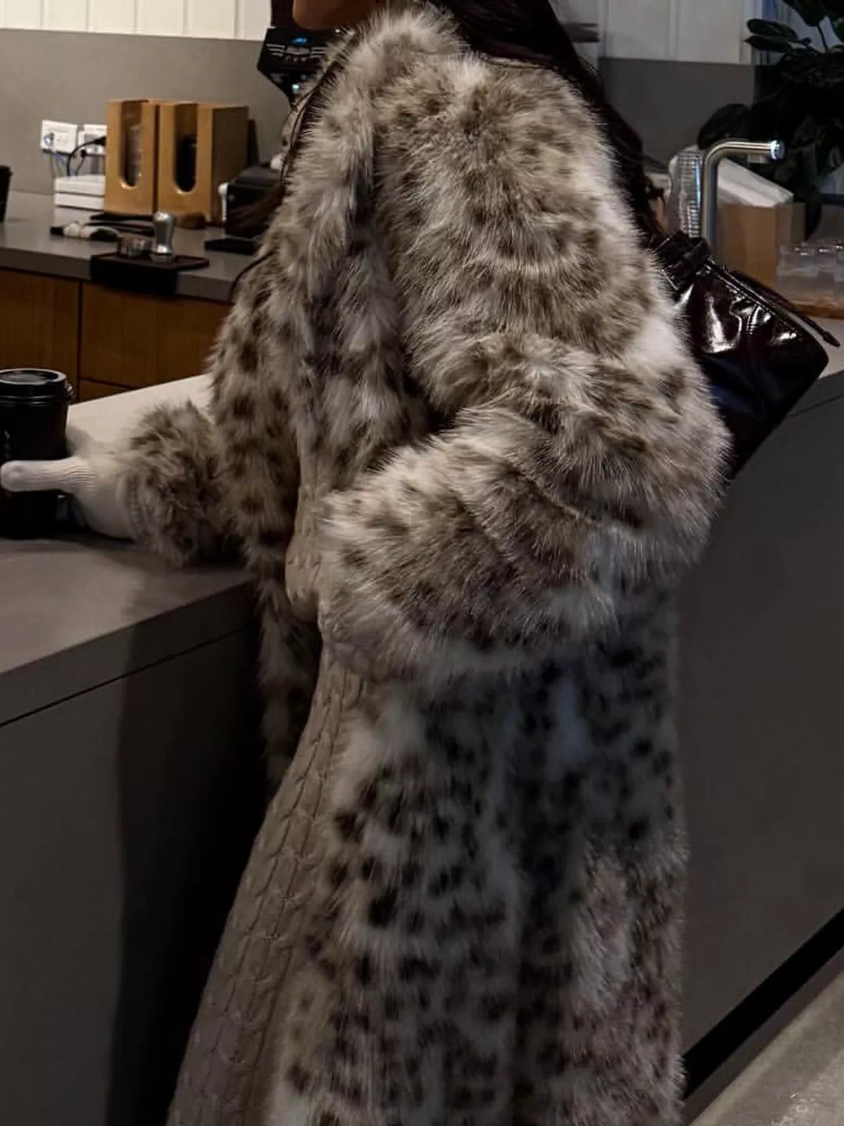 Faux Fur Leopard Longline Coat in multicolor