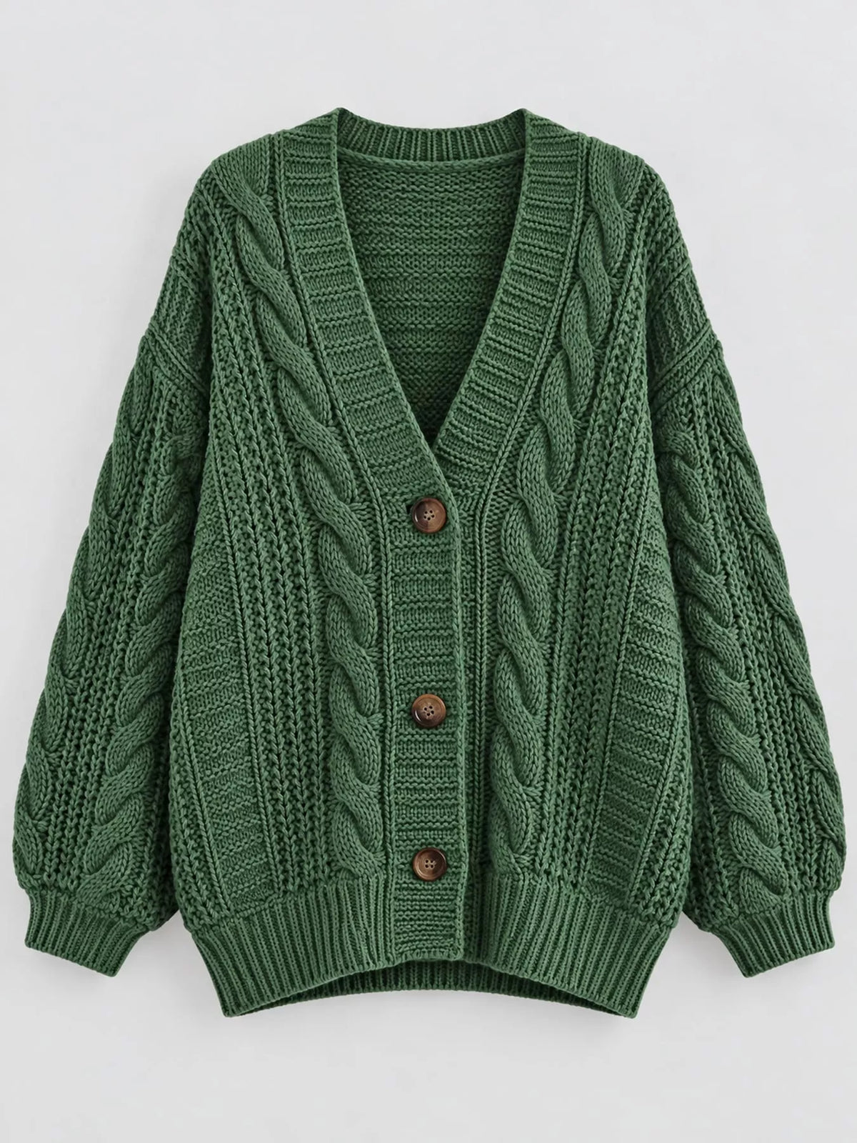 Green cable knit button-down cardigan