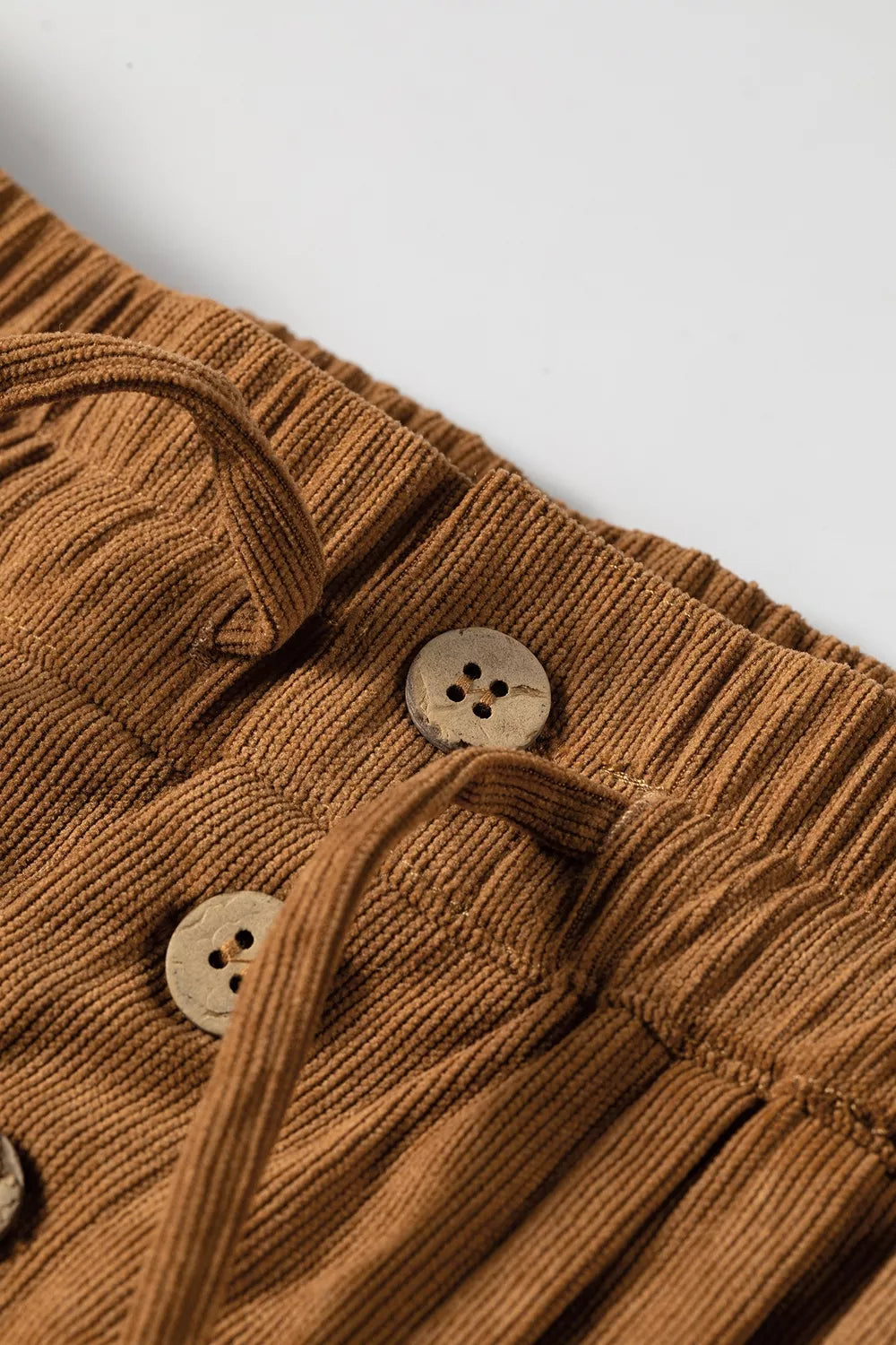 Brown button-detail wide-leg pants, button and drawstring detail