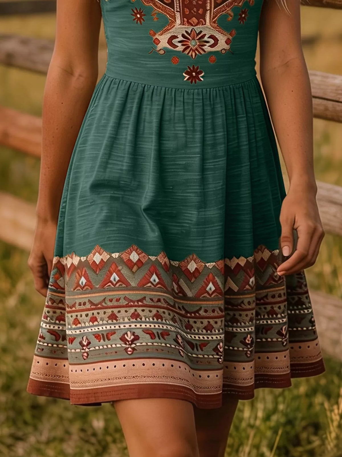 Trendsi Tribal Print Sleeveless A-Line Summer Dress -