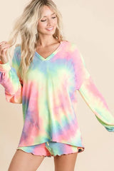 Trendsi BiBi Tie Dye French Terry Top With Balloon Sleeves -