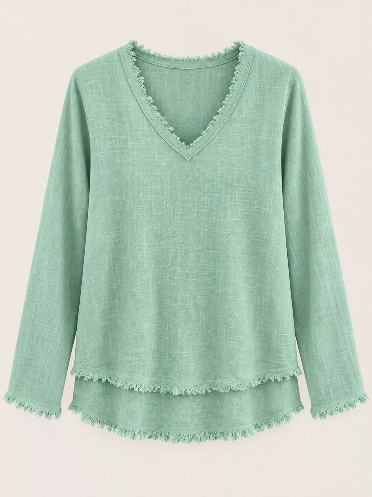 Frayed-hem blouse, sage hanging front