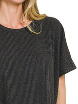 Trendsi Zenana Ribbed Round-Neck Short-Sleeve Knit Top -