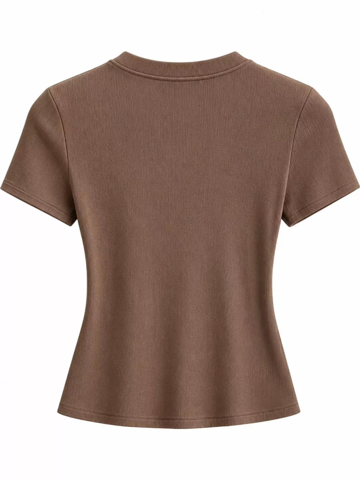 Brown slim-fit crew neck T-shirt, back view