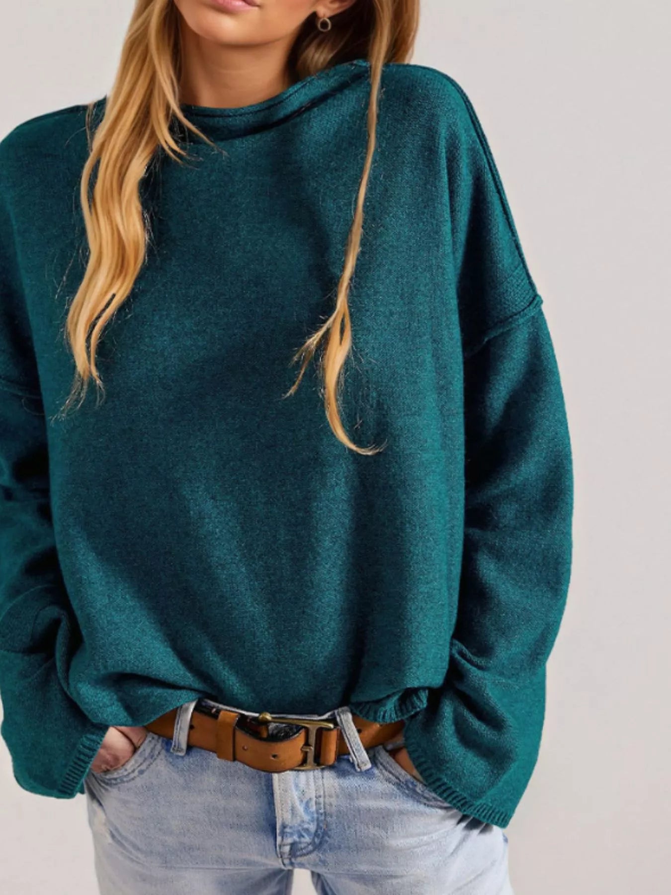 Trendsi Exposed Seam Mock Neck Knit Top -