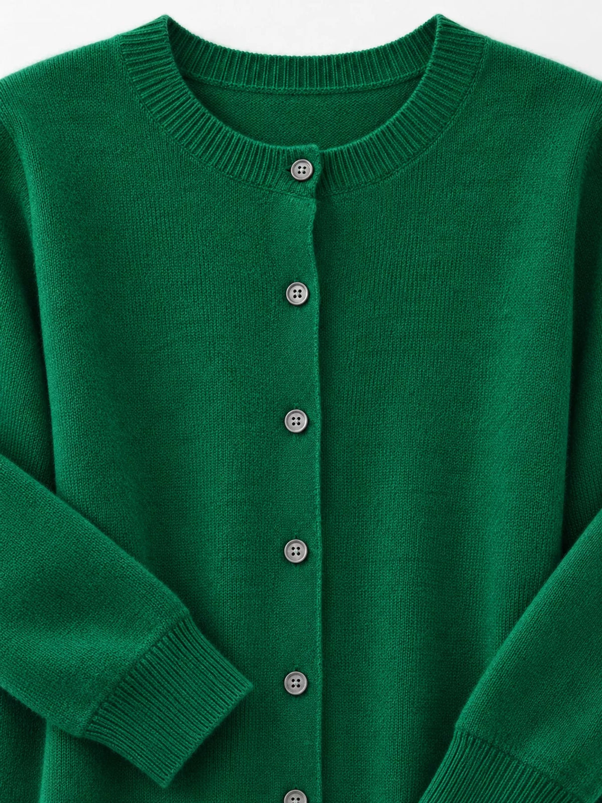 Button-down cardigan, green button cuff detail