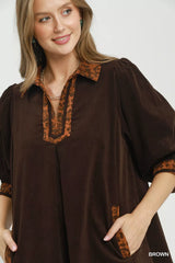 Trendsi Umgee V-Neck Shift Dress with Contrast Trim -