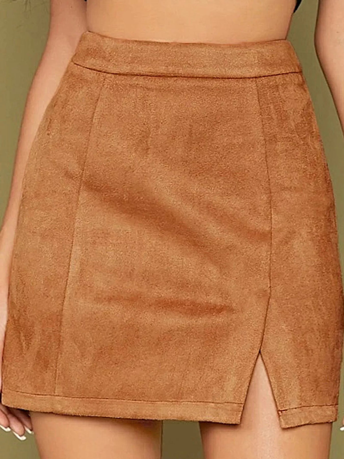 Zip-up mini skirt, tan front
