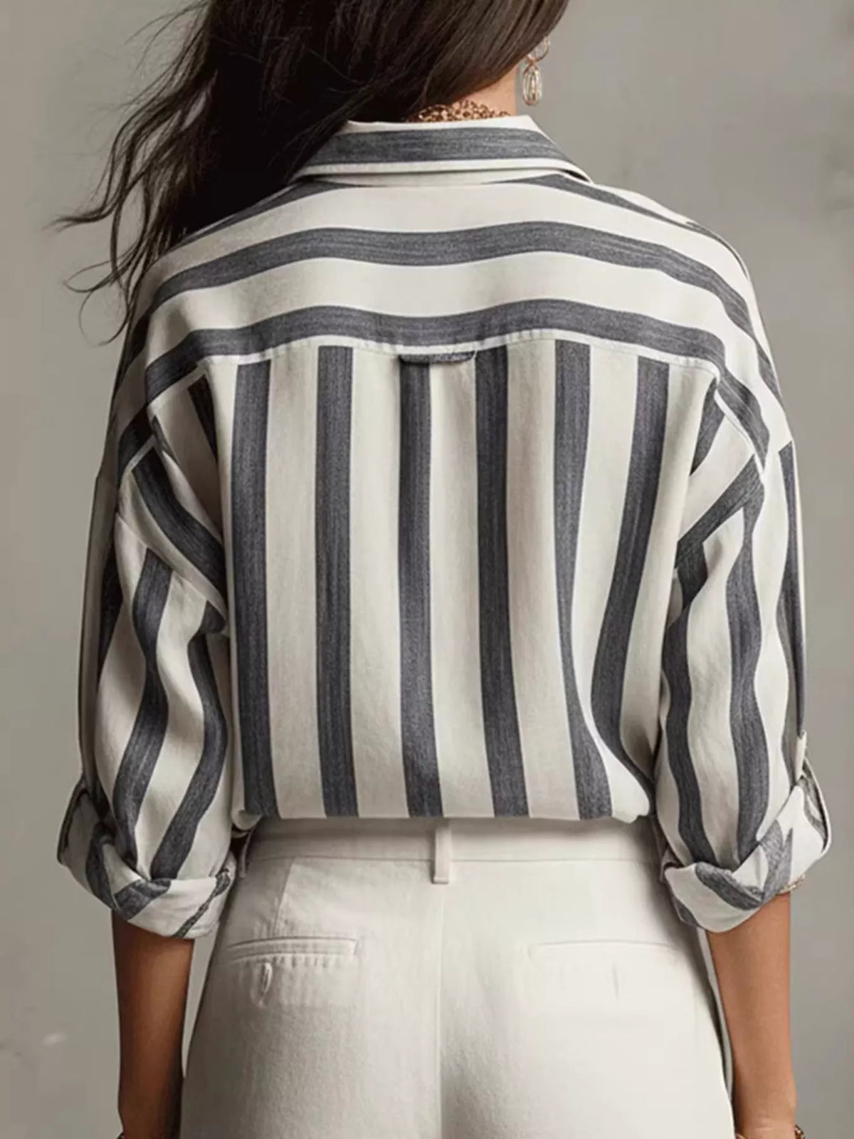 Oversized Striped Long Sleeve Shirt, back view