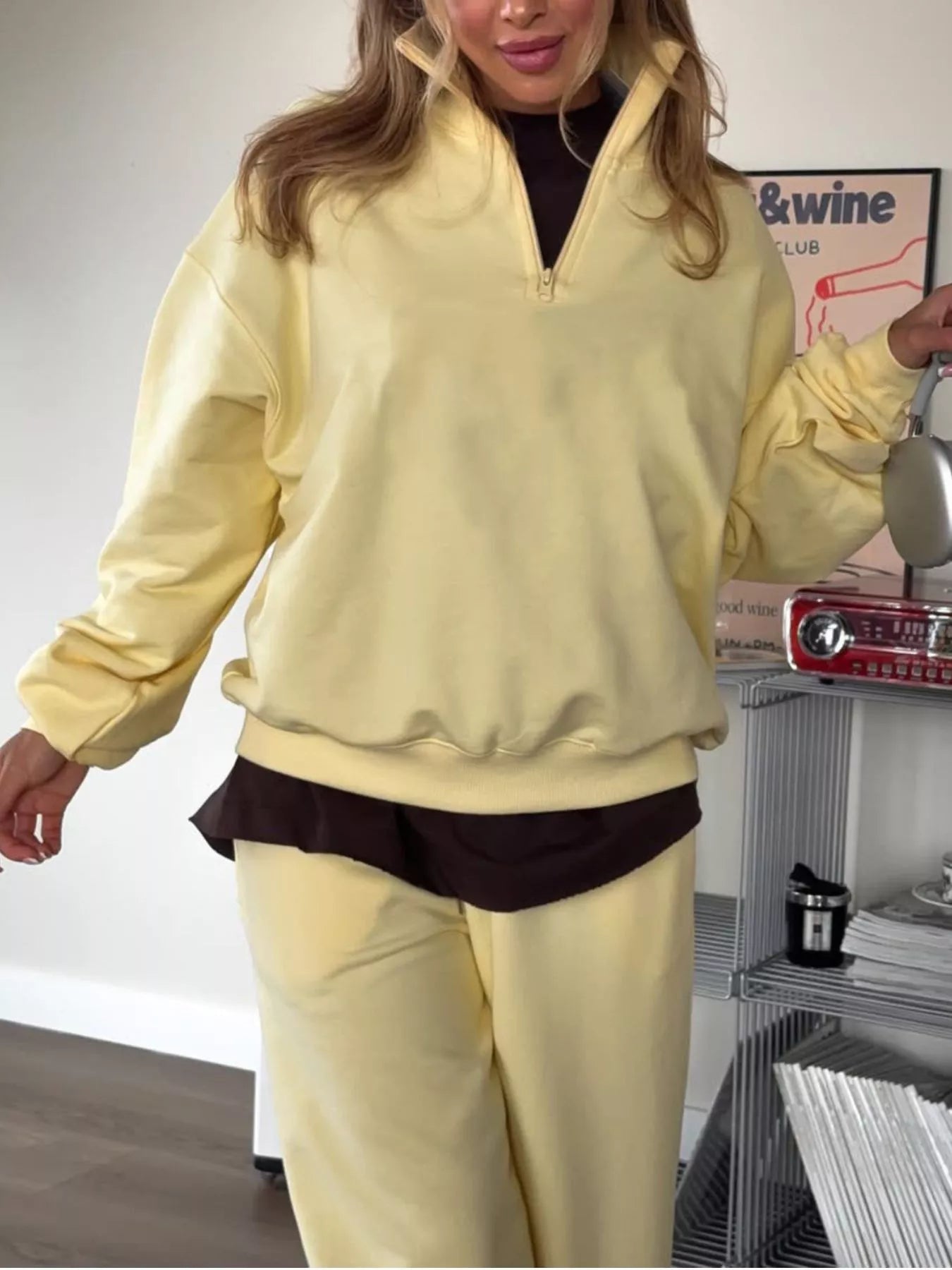 Trendsi Quarter-Zip Top and Wide-Leg Sweatpants Set -