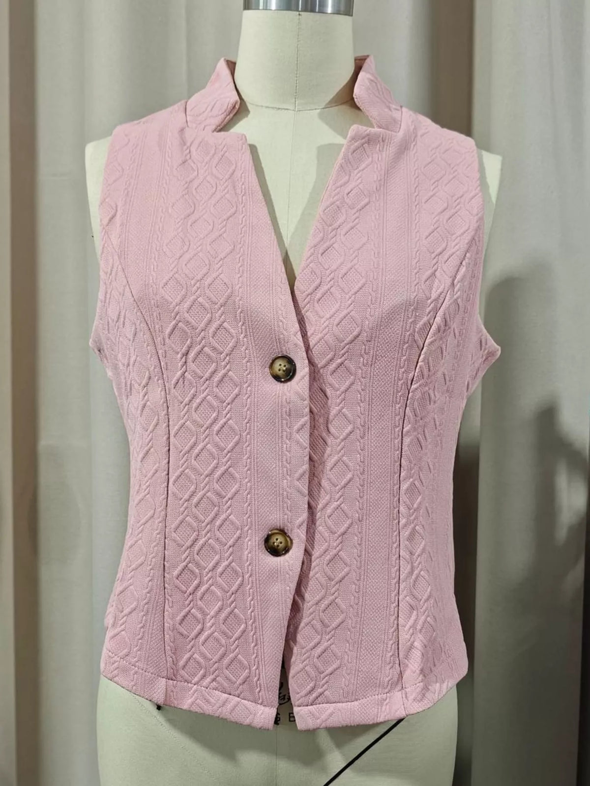 Textured Button-Down Vest in pink, front view