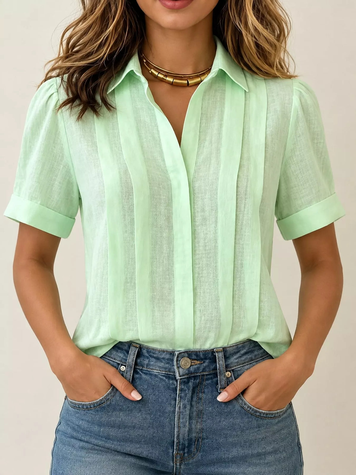 Light Green button up short sleeve shirt