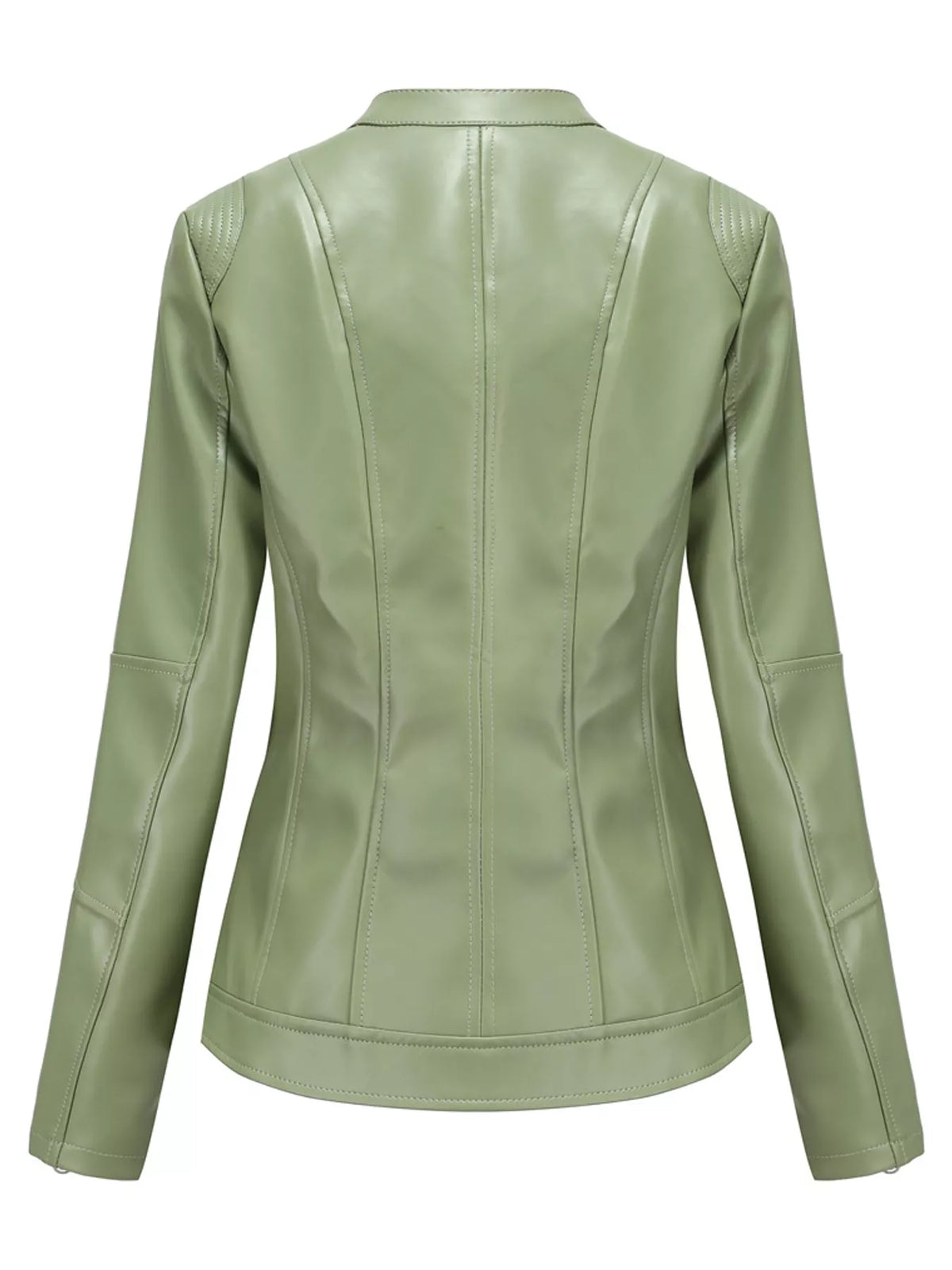 Slim Fit Faux Leather Moto Jacket — back view