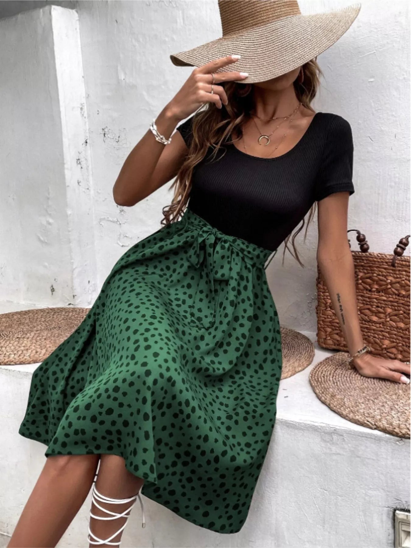 Trendsi Leopard Print Tie-Waist Dress -