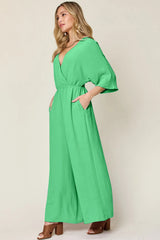 Trendsi Double Take Full Size Surplice Wide Leg Jumpsuit with Pockets -