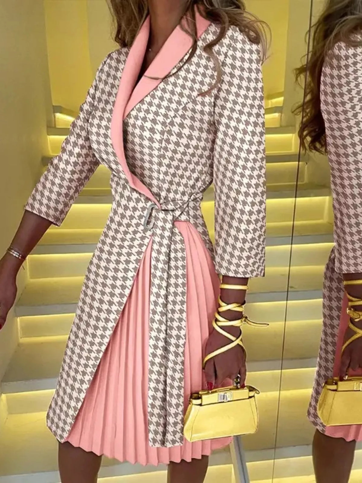 Dusty pink blazer style pleated midi dress