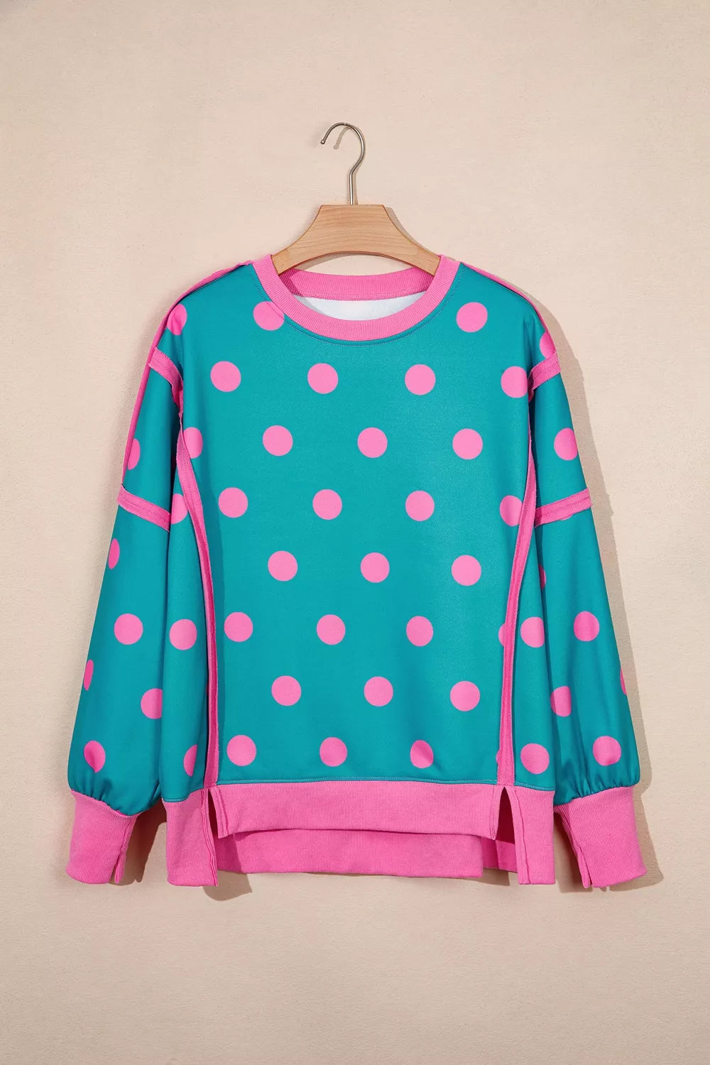 Trendsi Polka Dot Contrast Patchwork Round Neck Baggy Sweatshirt -