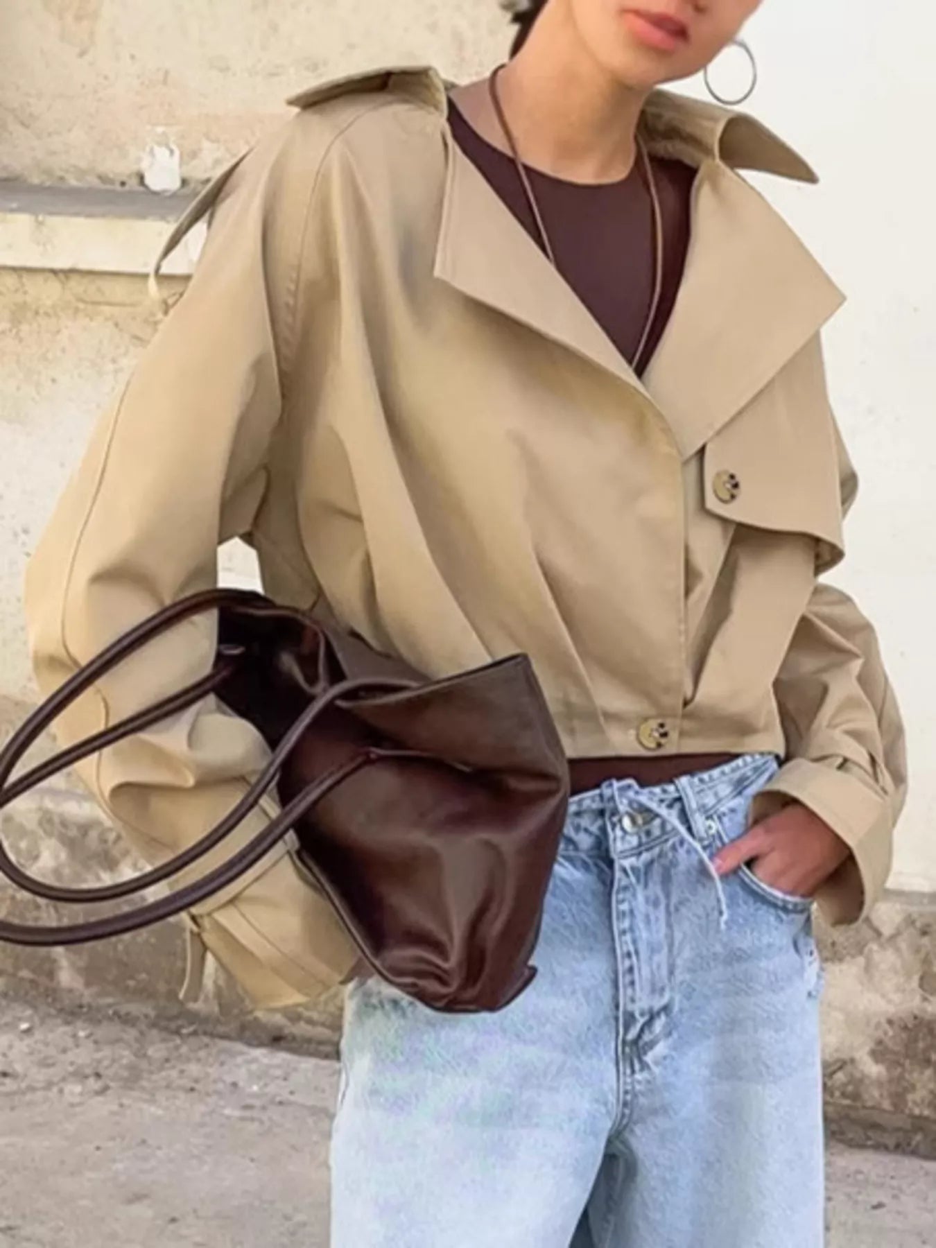 Trendsi Wide Lapel Cropped Trench Coat -