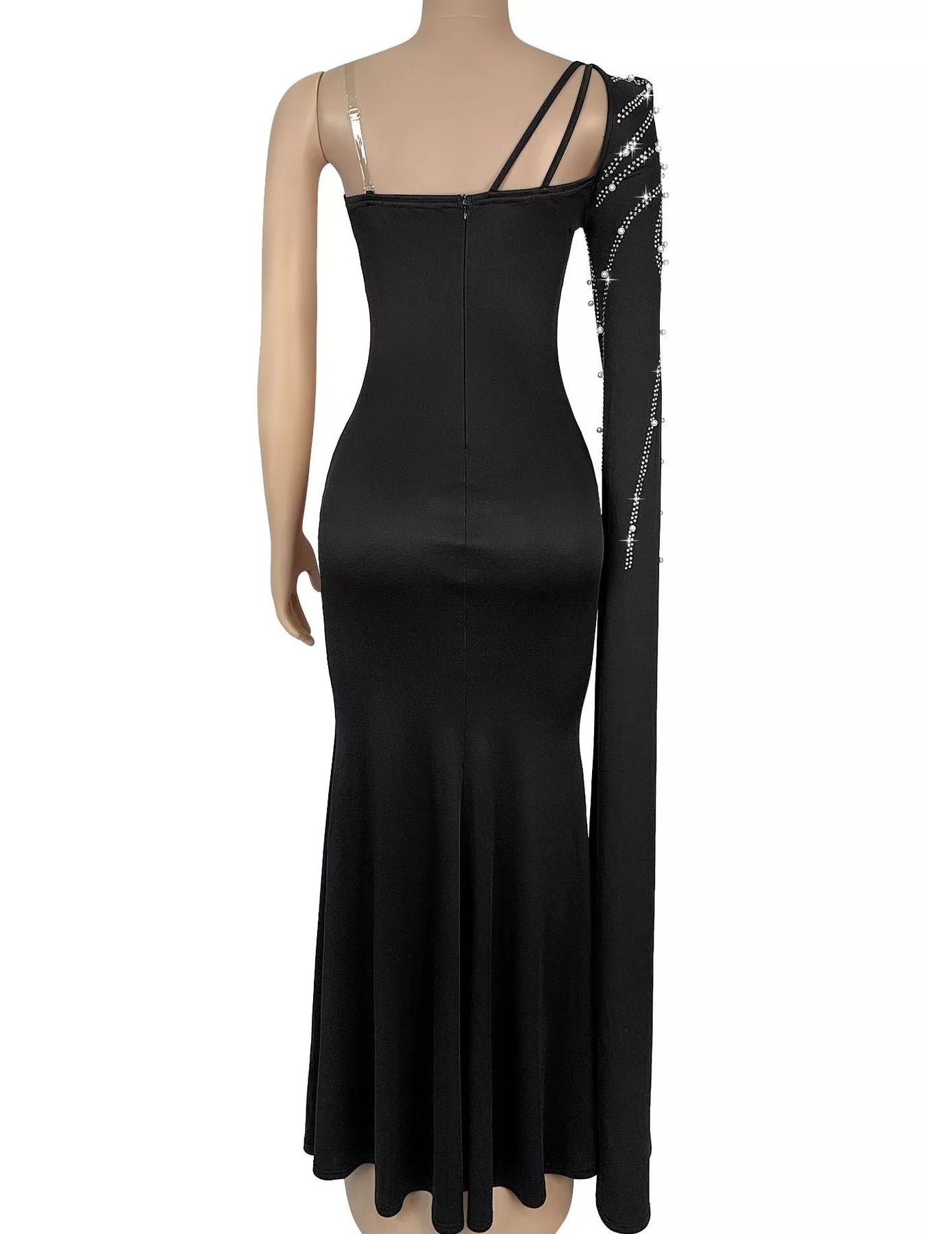Trendsi Rhinestone Pearl Detail One-Shoulder Mermaid Maxi Dress -