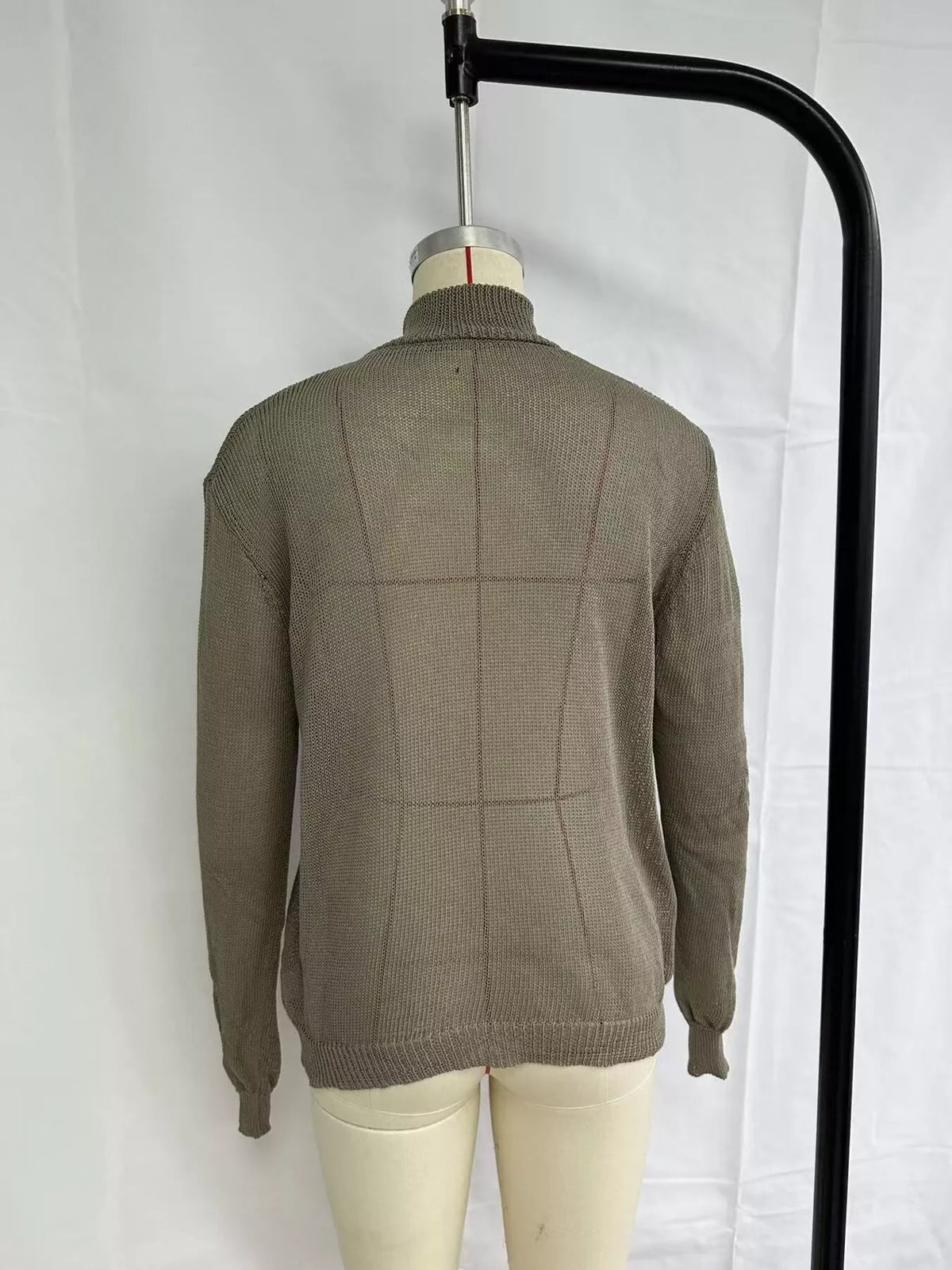 Half-Zip Dropped Shoulder Sweater in green, dress form back view