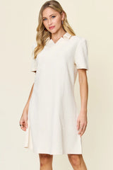 Trendsi Double Take Full Size Texture Collared Neck Short Sleeve Dress -