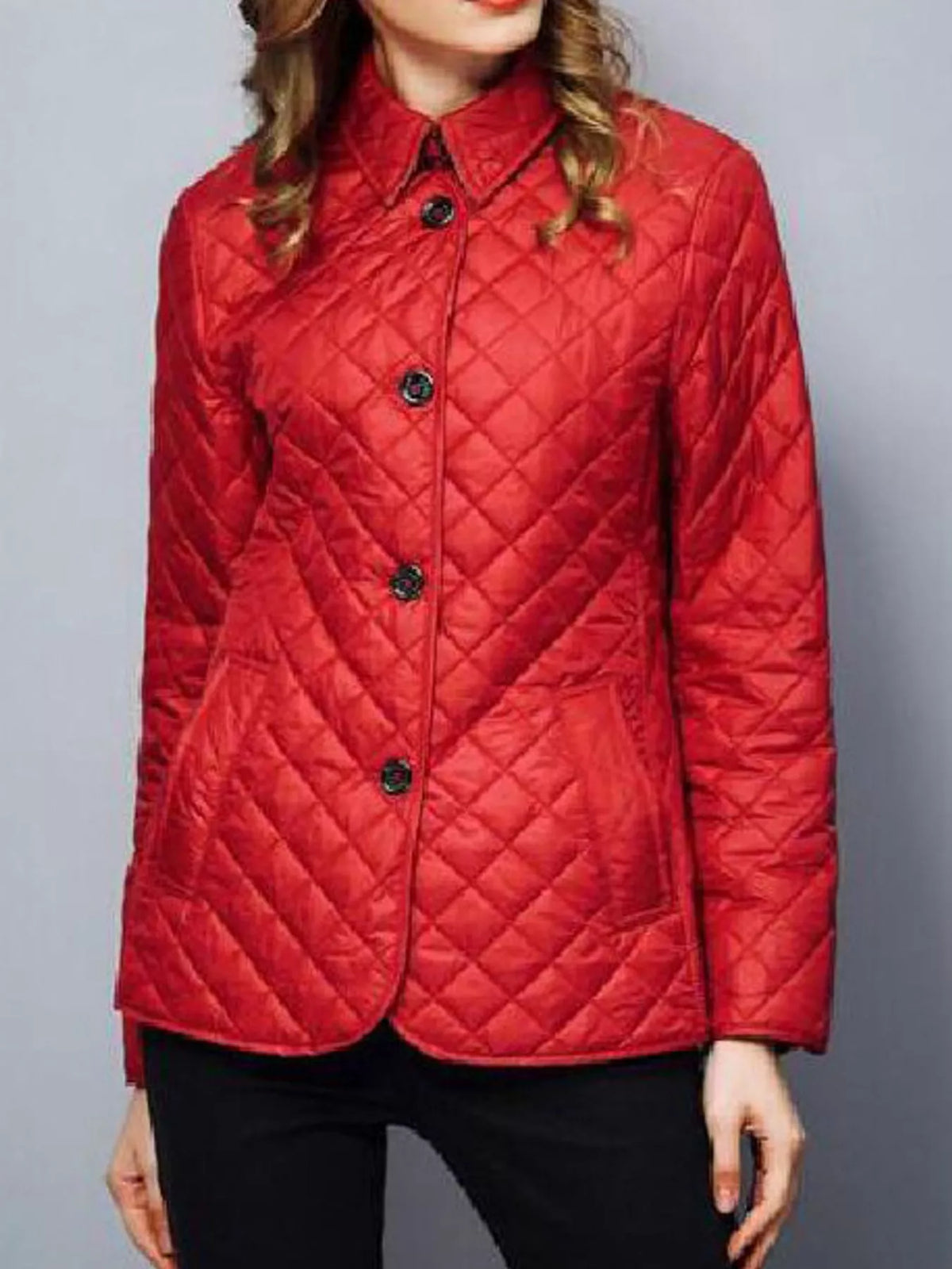 Quilted Lightweight Button-Down Jacket — front view