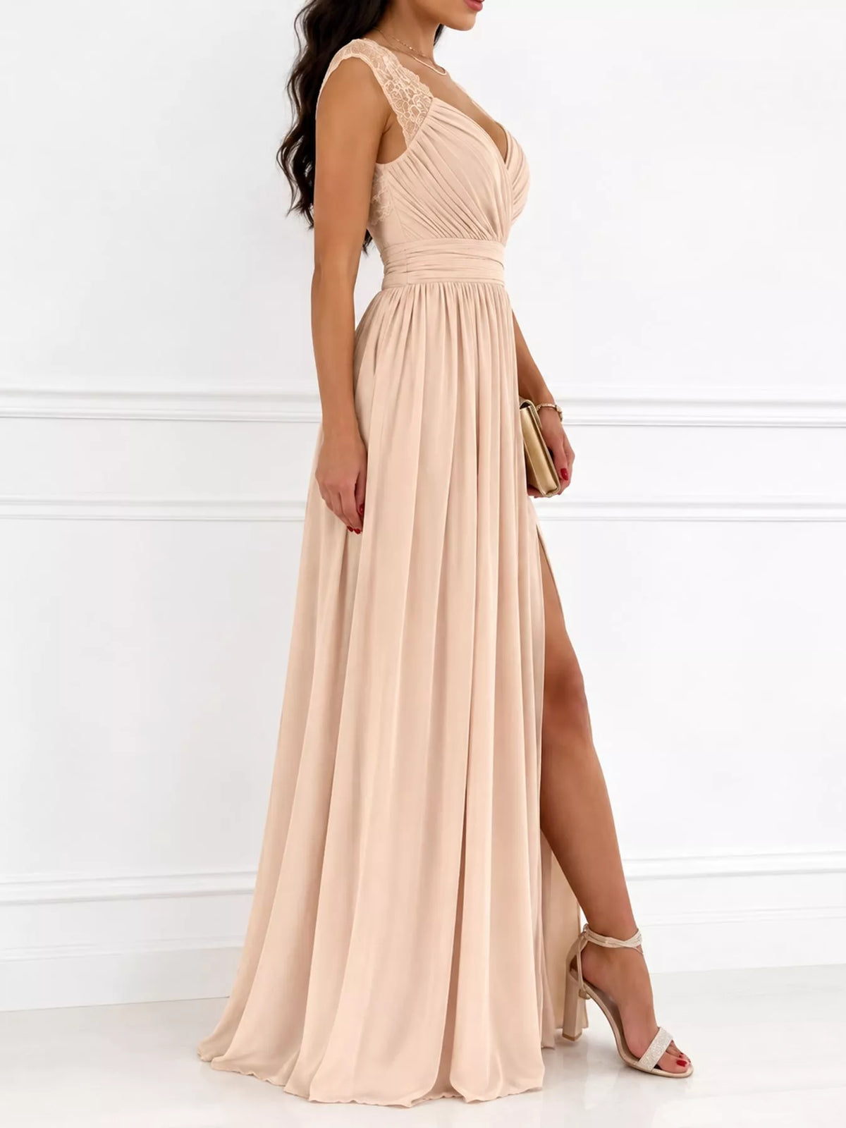 Slit Lace Sleeveless Maxi Dress — side view