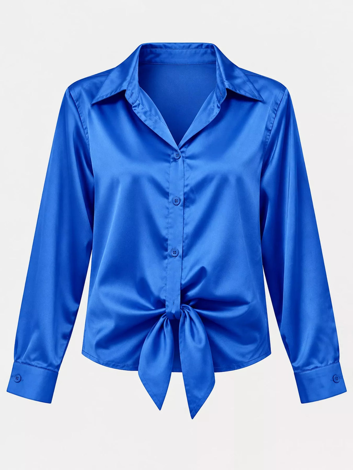 Royal Blue satin button-down long sleeve shirt
