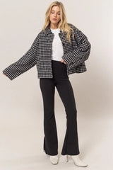 Trendsi HYFVE Tweed Plaid Button Up Collared Neck Jacket -