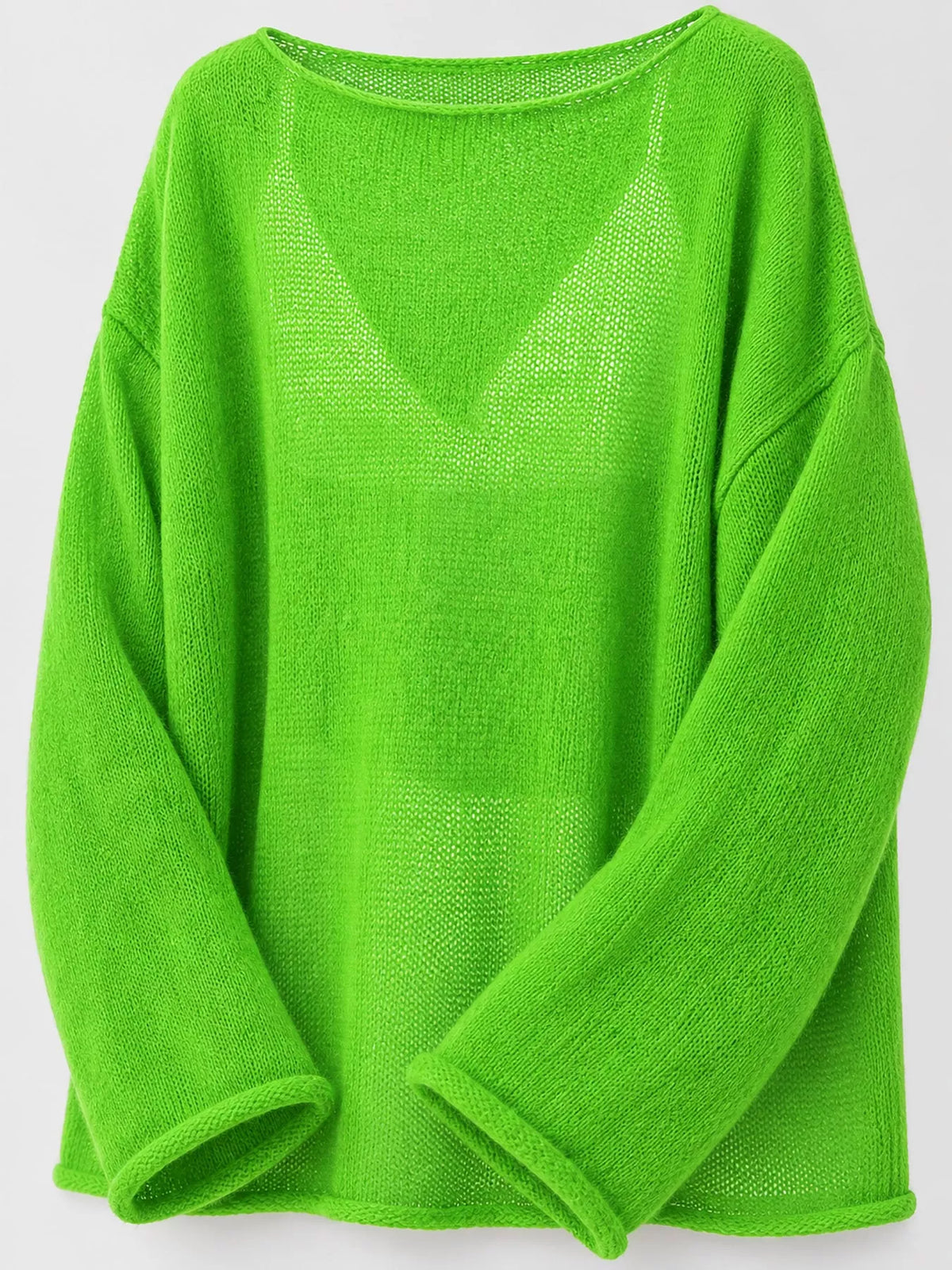 Lime sheer openwork knit long sleeve top