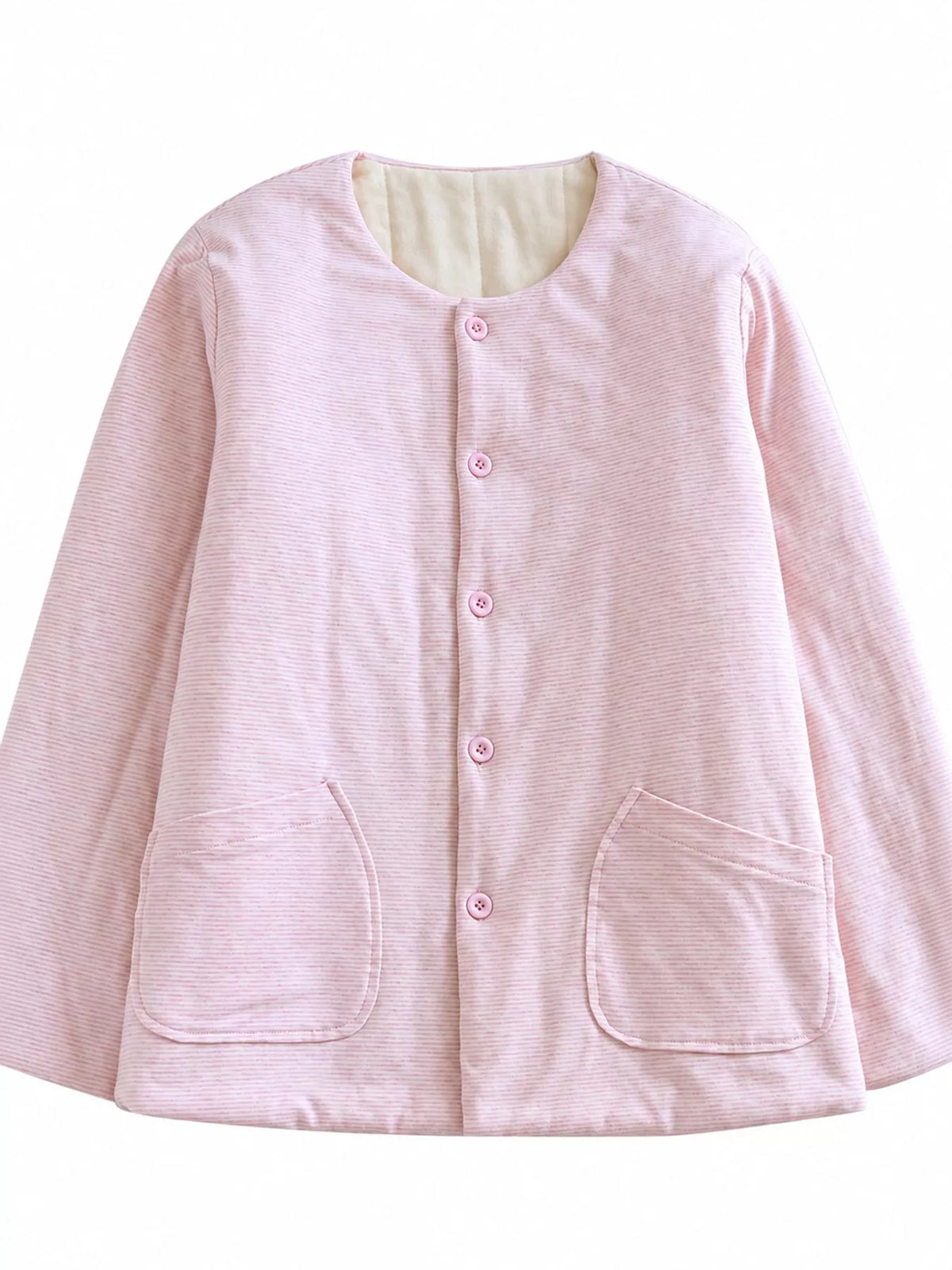 Quilted Crewneck Button-Down Jacket — garment front