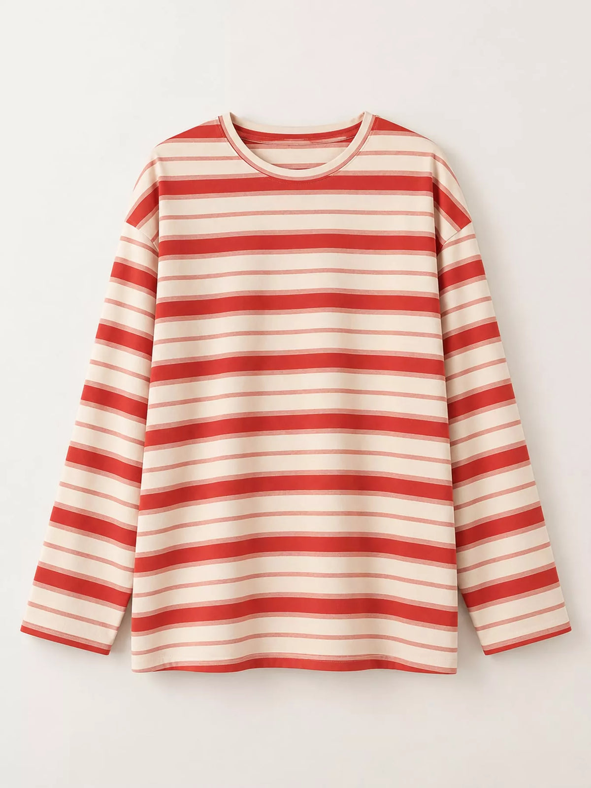Red and cream striped oversized T-shirt, front product view