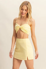 Trendsi HYFVE Ruched Bra Top and Mini Skirt Set -