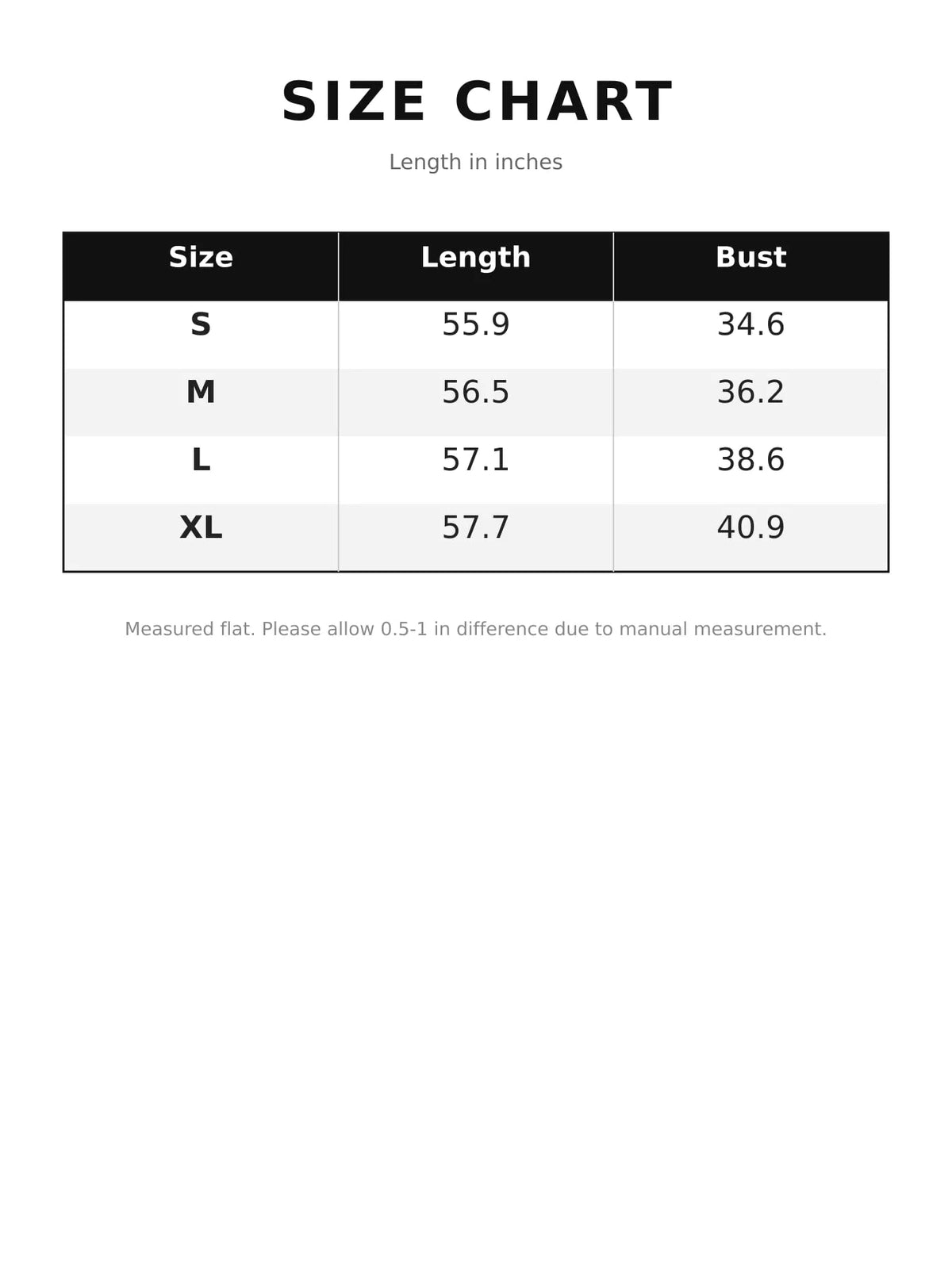Lace Long-Sleeve Flare Jumpsuit — size and measurement chart