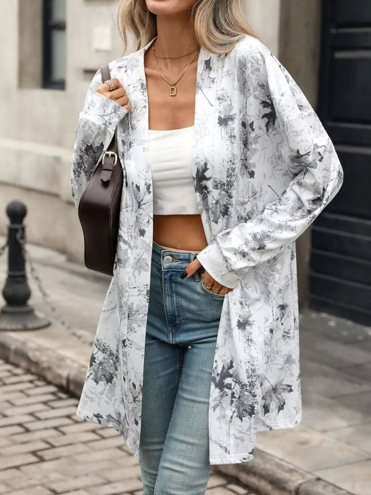 Trendsi Printed Open Front Cardigan -