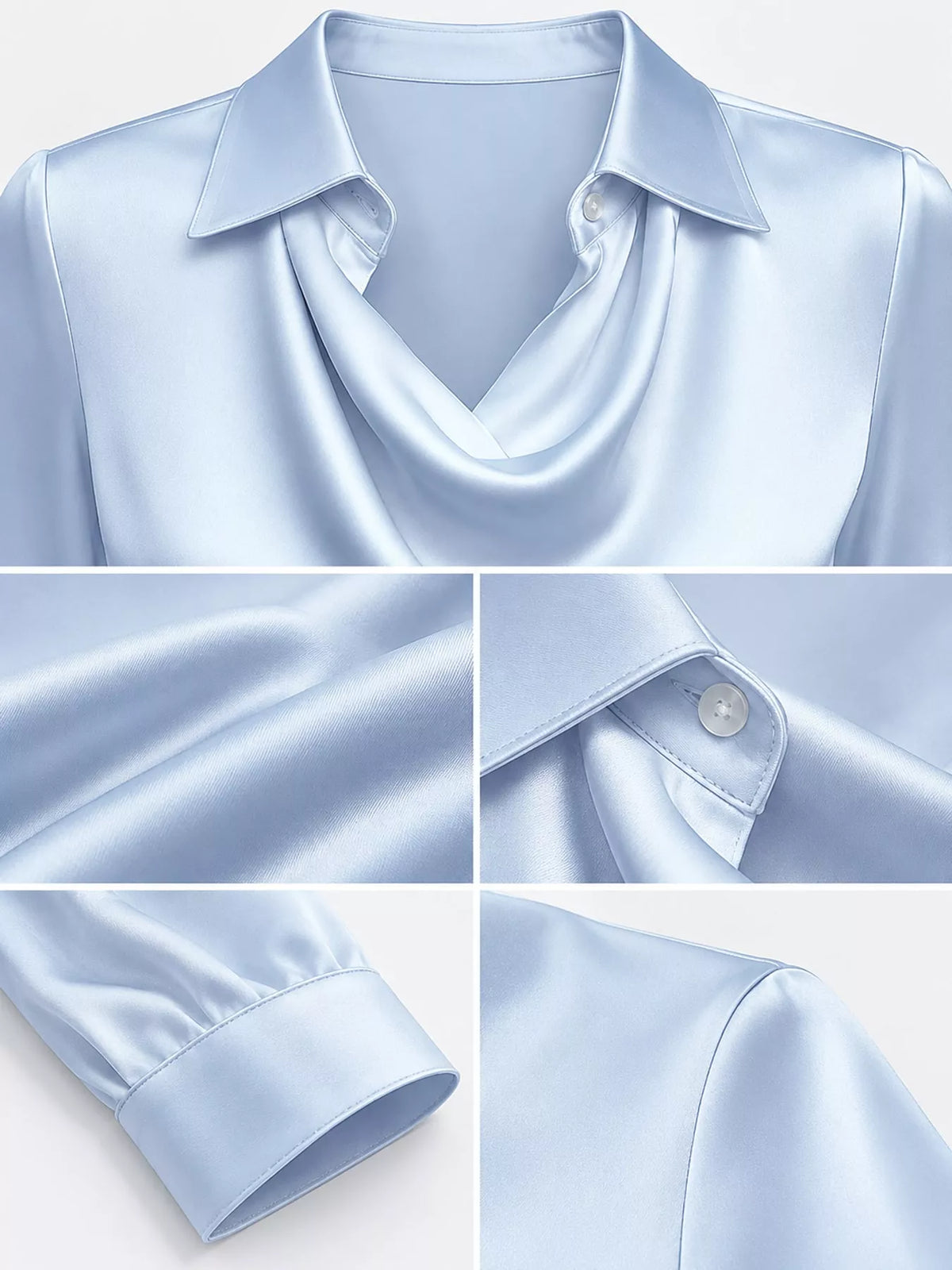 Blue satin cowl neck blouse