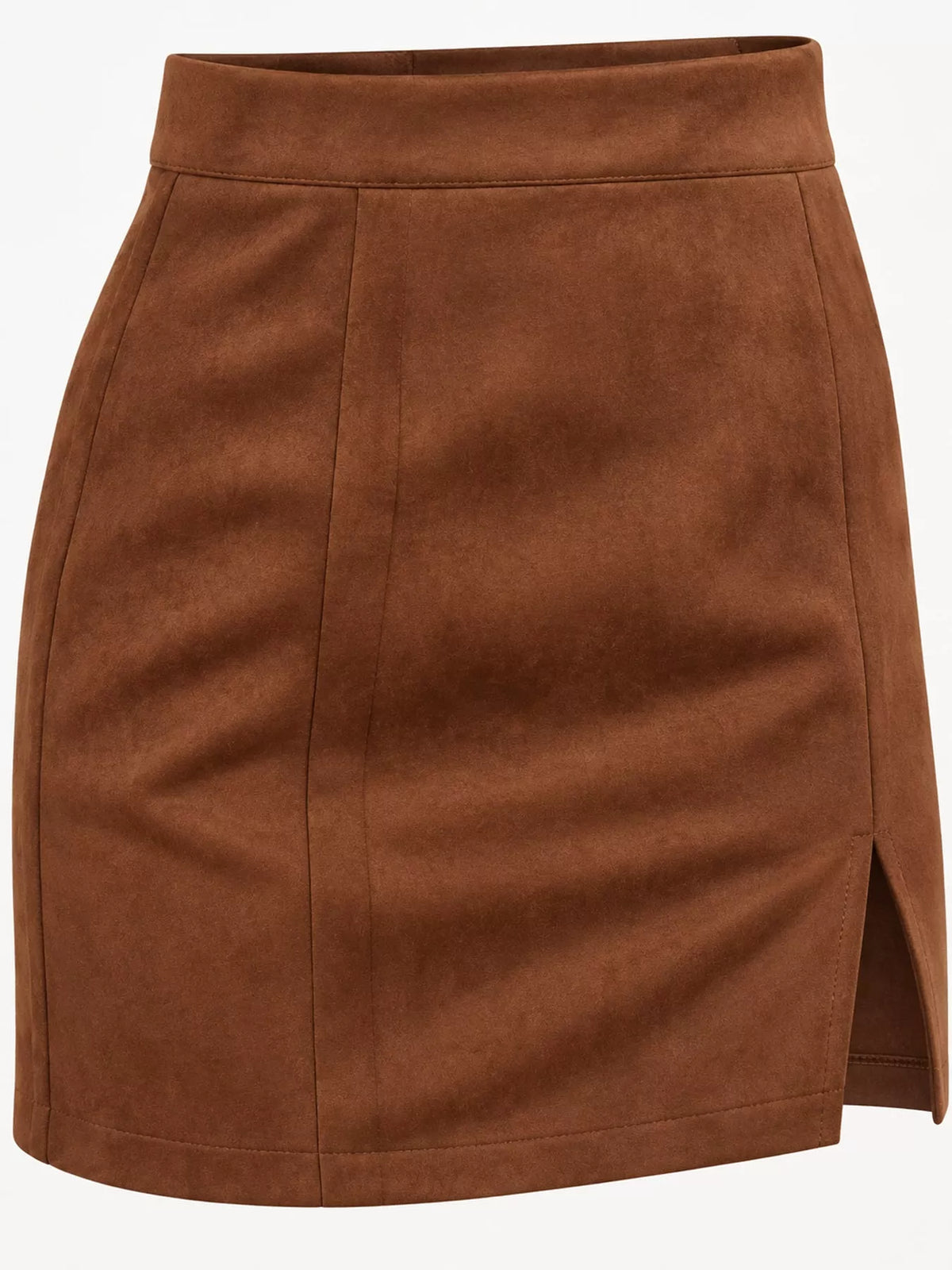 Zip-up mini skirt, brown flat angled front