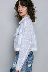 Trendsi POL Eyelet Textured Cotton Cropped Button Front Jacket -