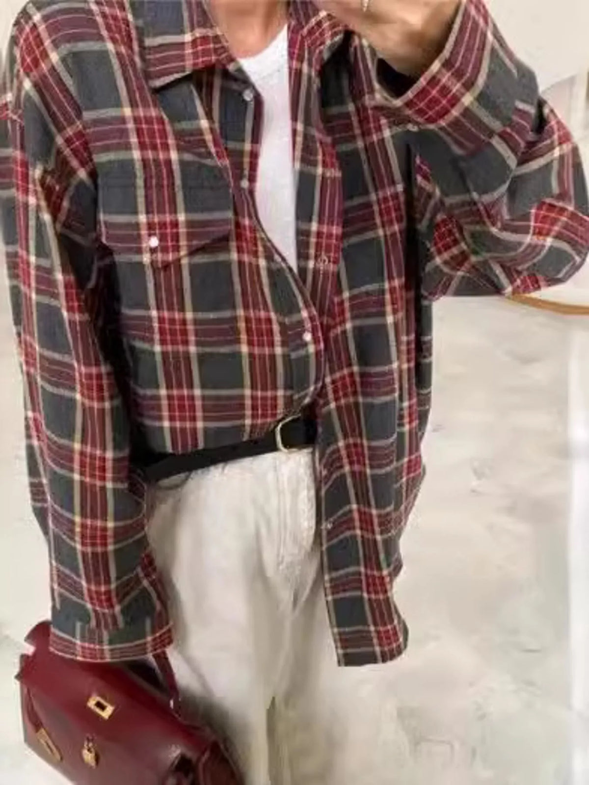 Dark Red plaid button up shirt