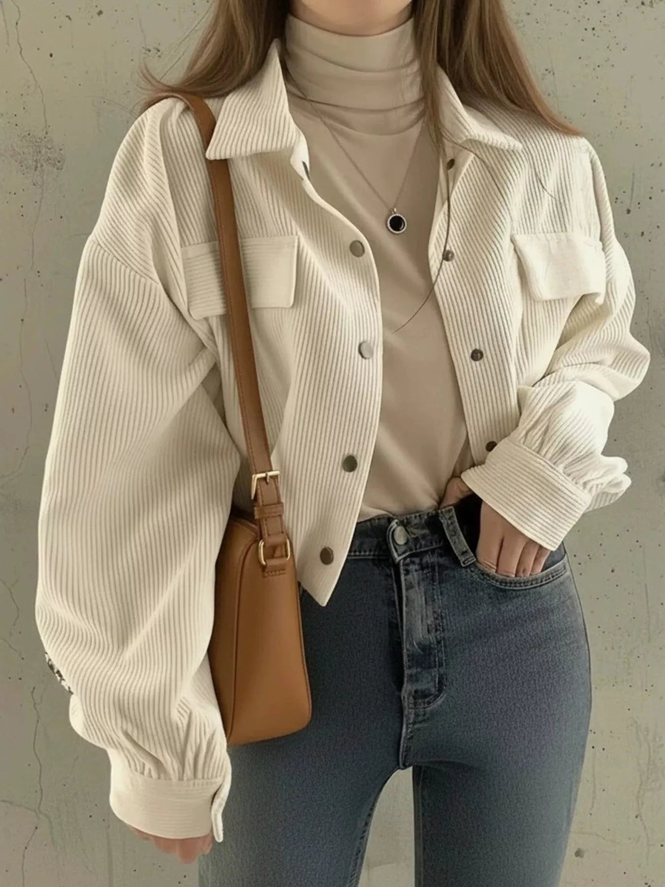 Trendsi Corduroy Snap Down Cropped Jacket -