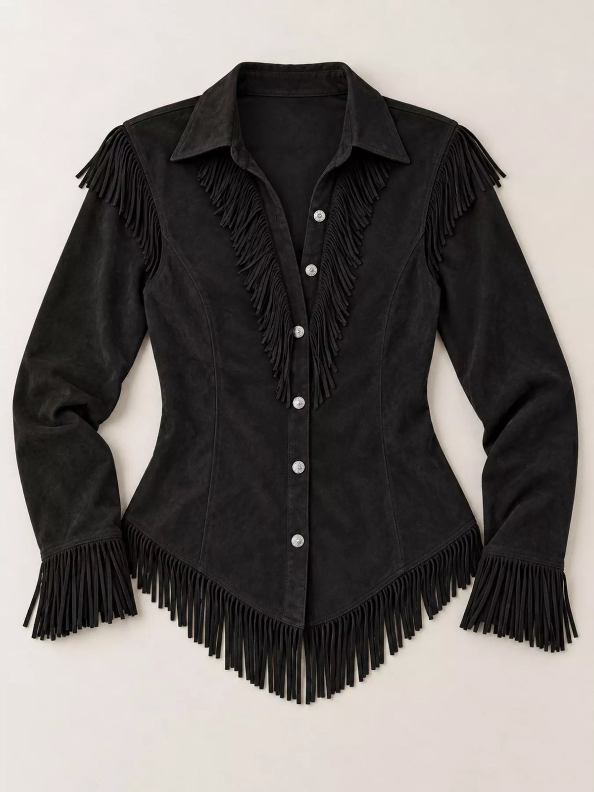 Fringe-detail shirt, black hanging front