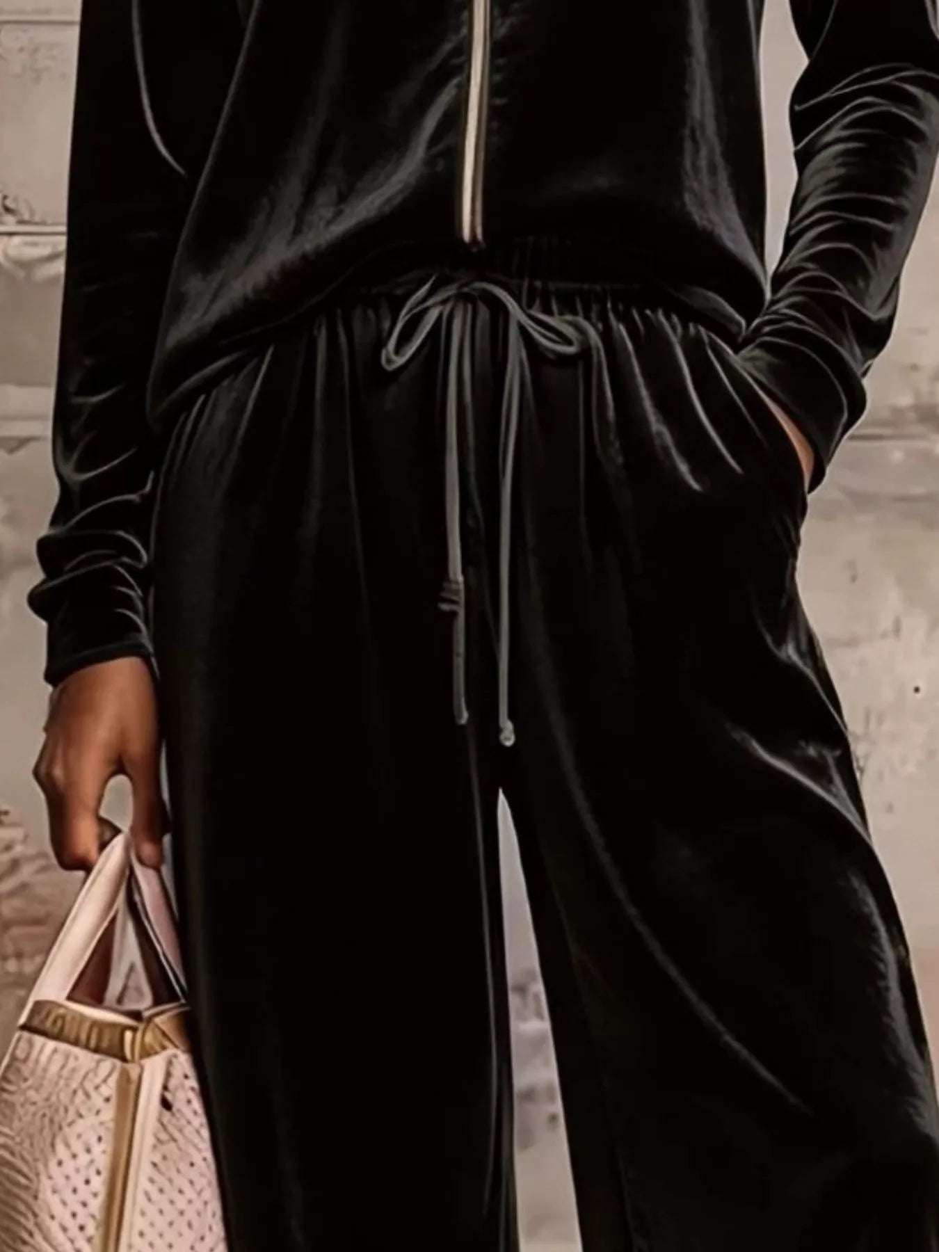 Trendsi Velvet Zip-Up Top and Pants Set -