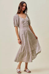Trendsi SO ME Ditsy Floral Self Belt On Elastic Waist Maxi Dress -