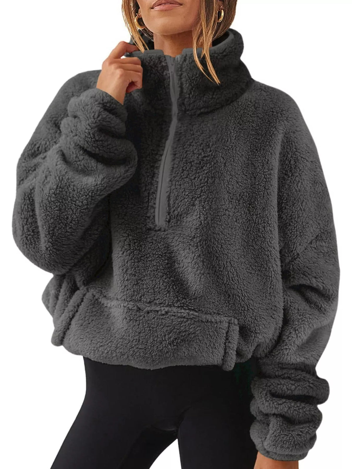 Sherpa quarter-zip sweatshirt, charcoal front